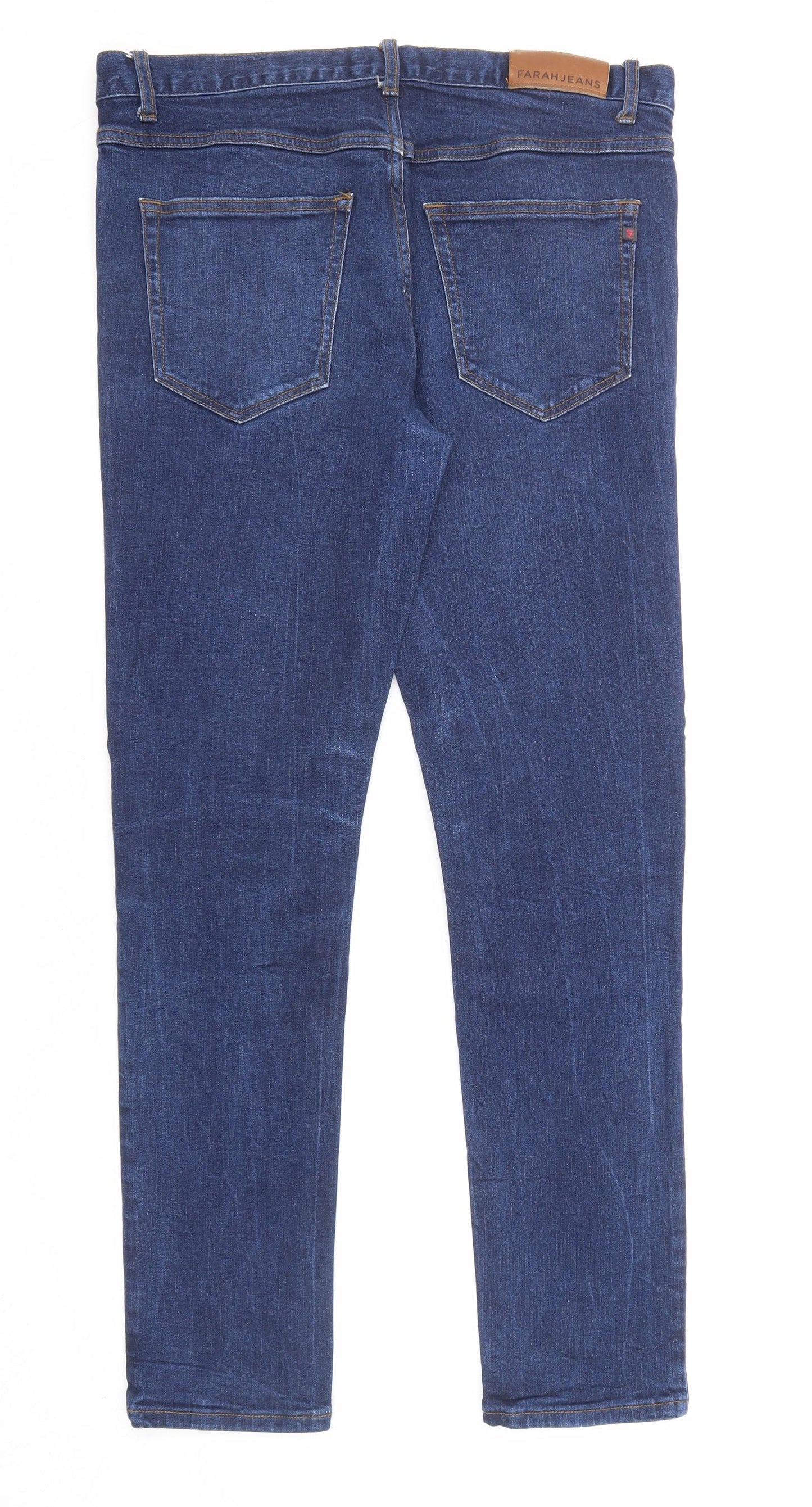 Farah Mens Blue Cotton Straight Jeans Size 34 in L32 in Regular Zip