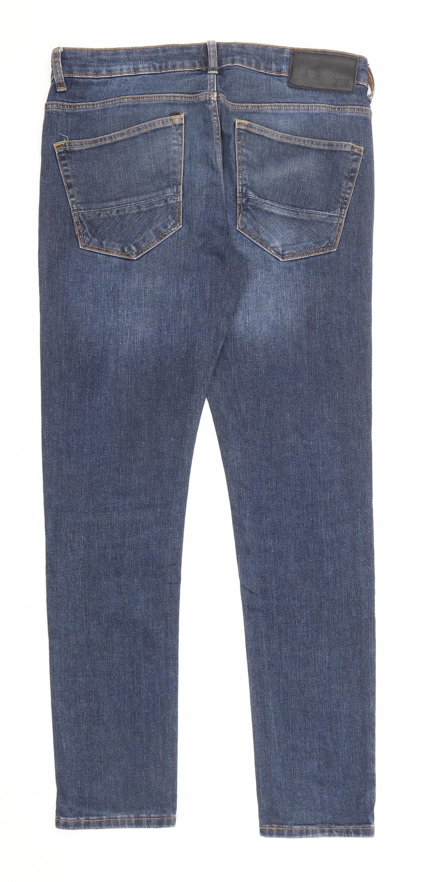 River Island Mens Blue Cotton Skinny Jeans Size 32 in L30 in Regular Zip