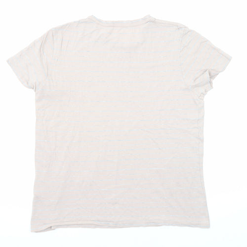 AllSaints Mens Beige Striped Cotton T-Shirt Size S Crew Neck