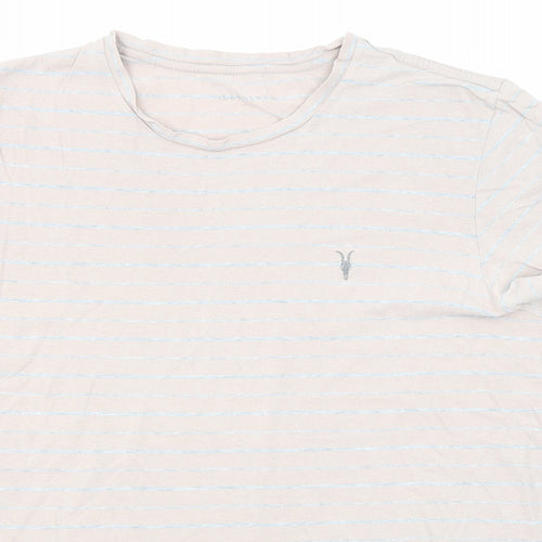 AllSaints Mens Beige Striped Cotton T-Shirt Size S Crew Neck