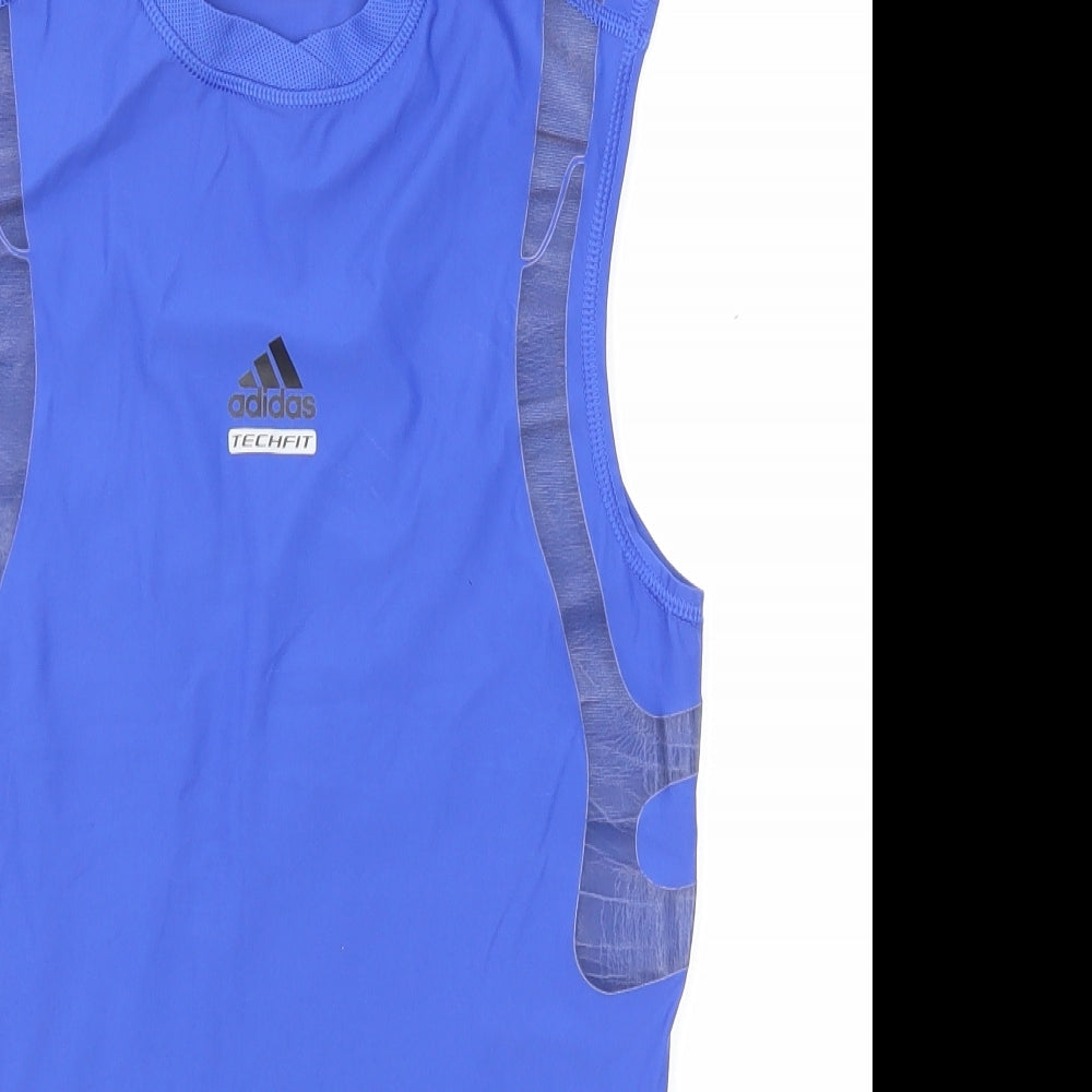 adidas Womens Blue Polyester Basic Tank Size M Round Neck Pullover