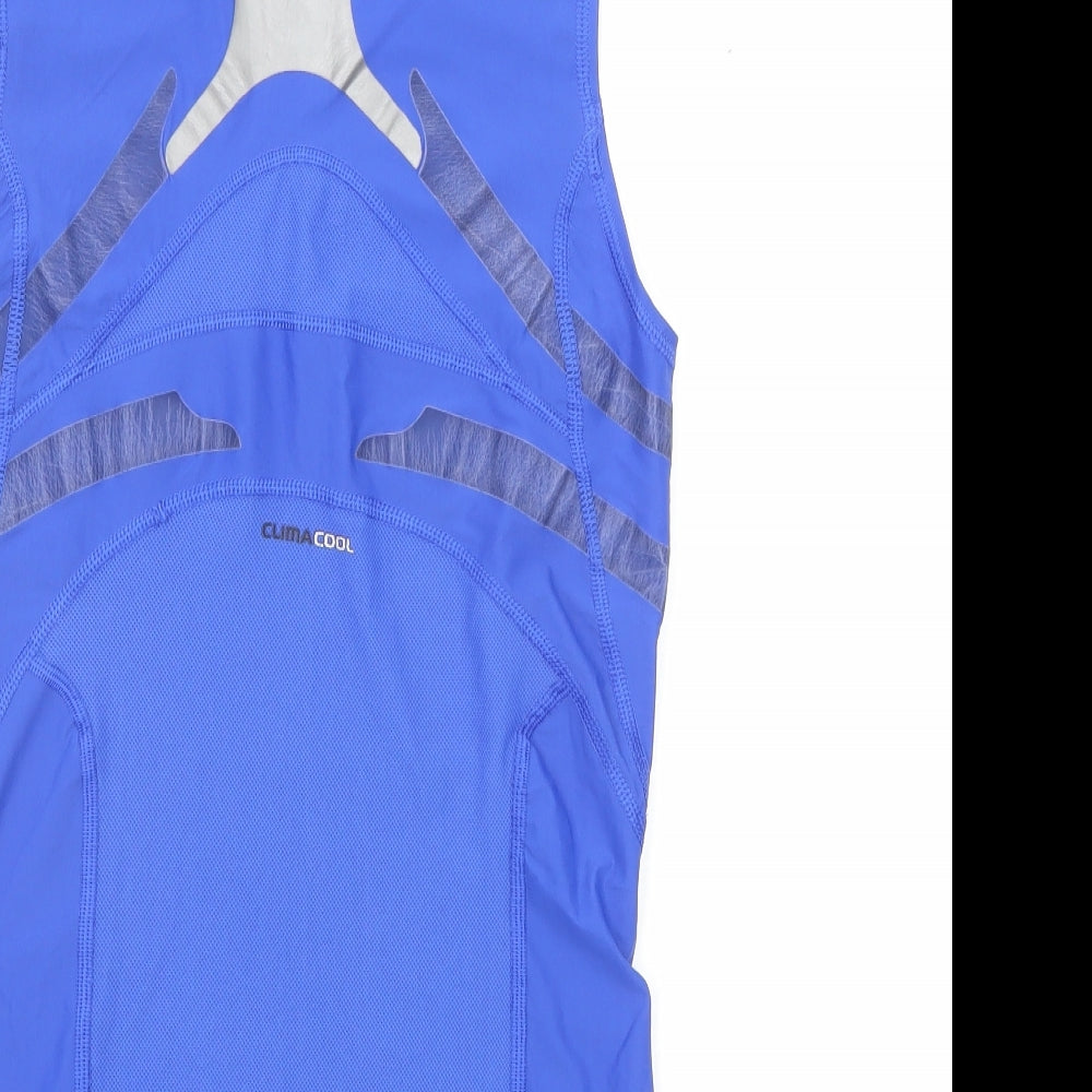 adidas Womens Blue Polyester Basic Tank Size M Round Neck Pullover