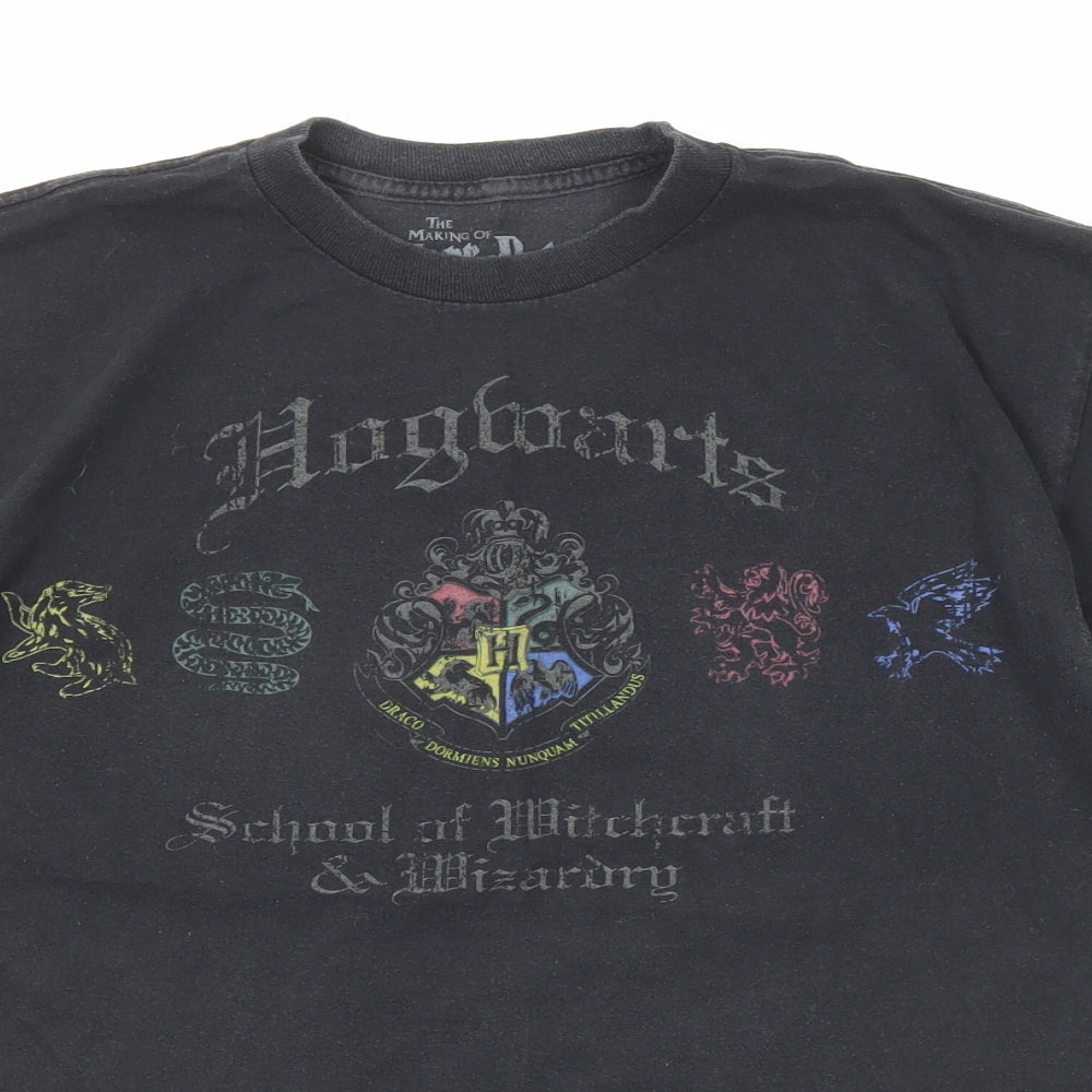 Harry Potter Womens Black Cotton Basic T-Shirt Size M Round Neck - Hogwarts