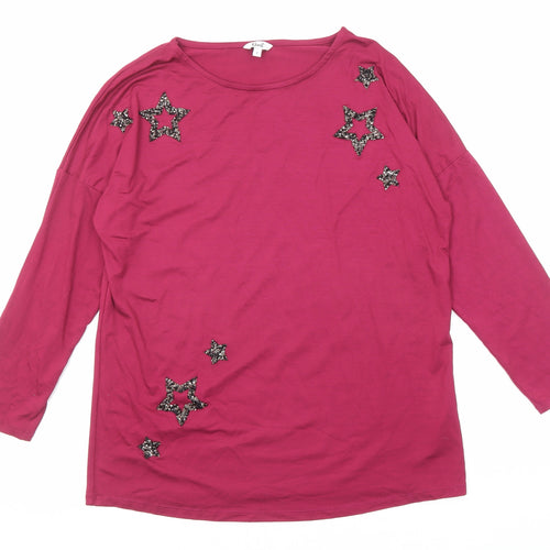 Khost Womens Purple Viscose Basic T-Shirt Size 8 Round Neck - Star Detail