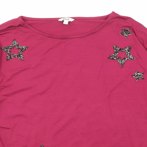 Khost Womens Purple Viscose Basic T-Shirt Size 8 Round Neck - Star Detail