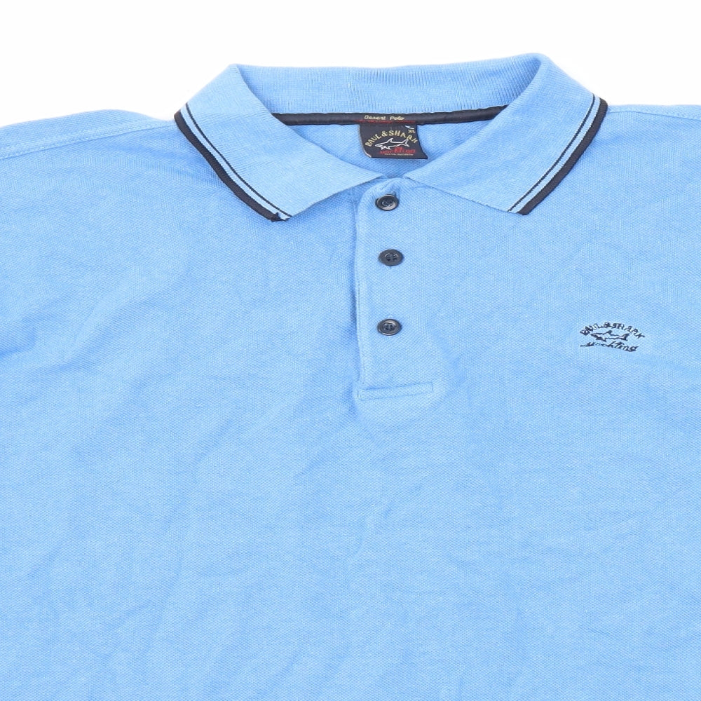 Paul & Shark Mens Blue Cotton Polo Size XL Collared Button