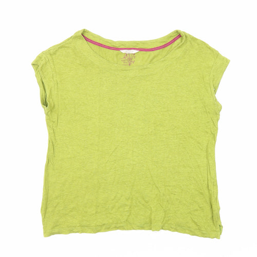 White Stuff Womens Green Linen Basic T-Shirt Size 10 Round Neck