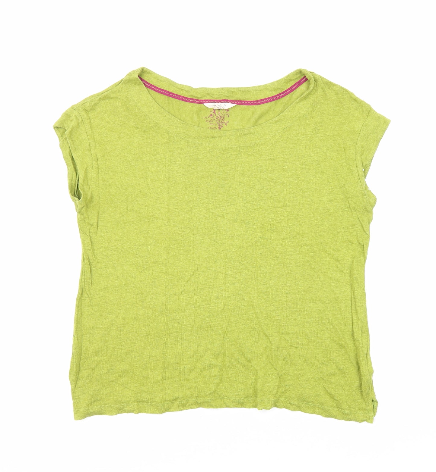 White Stuff Womens Green Linen Basic T-Shirt Size 10 Round Neck