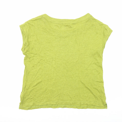 White Stuff Womens Green Linen Basic T-Shirt Size 10 Round Neck
