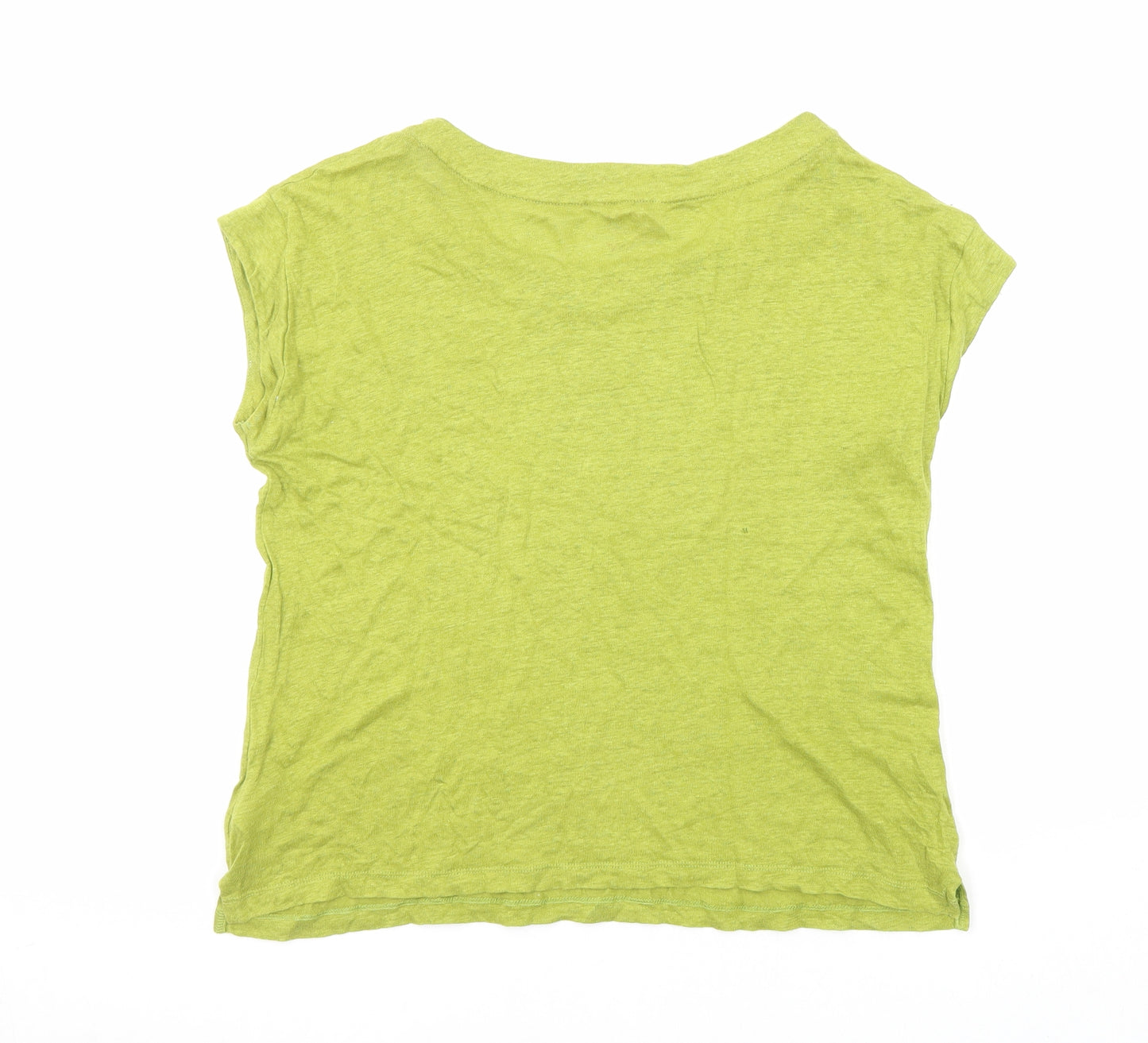 White Stuff Womens Green Linen Basic T-Shirt Size 10 Round Neck