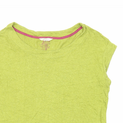 White Stuff Womens Green Linen Basic T-Shirt Size 10 Round Neck