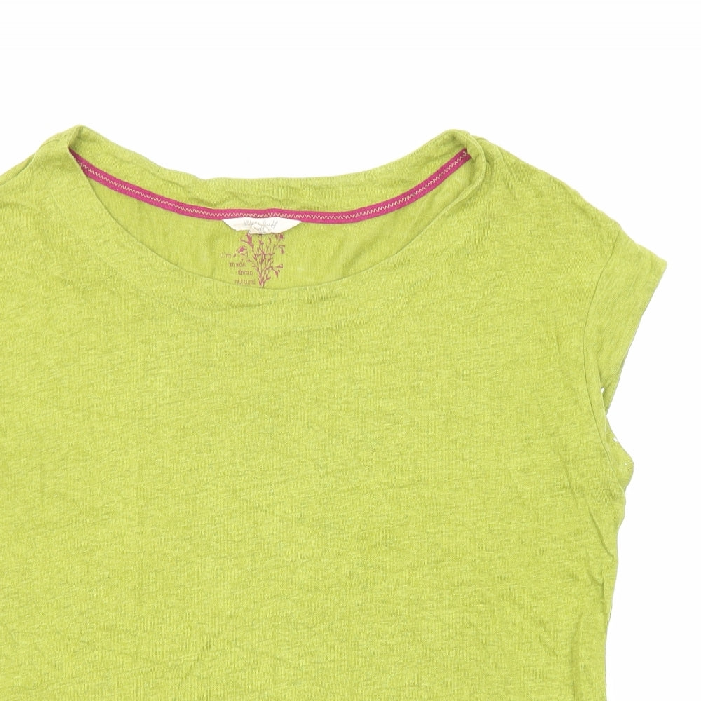 White Stuff Womens Green Linen Basic T-Shirt Size 10 Round Neck