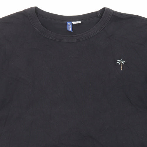 Divided by H&M Womens Black Cotton Basic T-Shirt Size M Round Neck