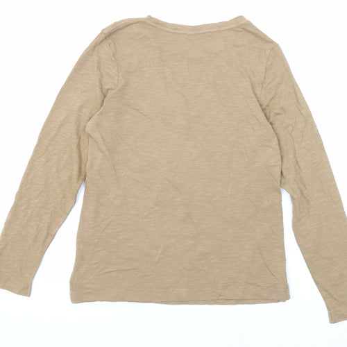 Marks and Spencer Womens Beige Cotton Basic T-Shirt Size 6 Round Neck