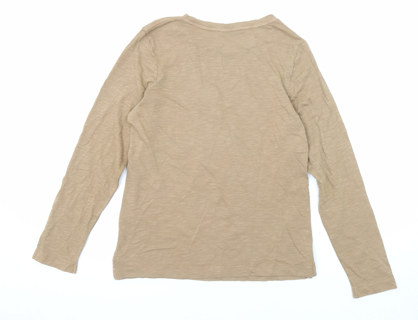 Marks and Spencer Womens Beige Cotton Basic T-Shirt Size 6 Round Neck