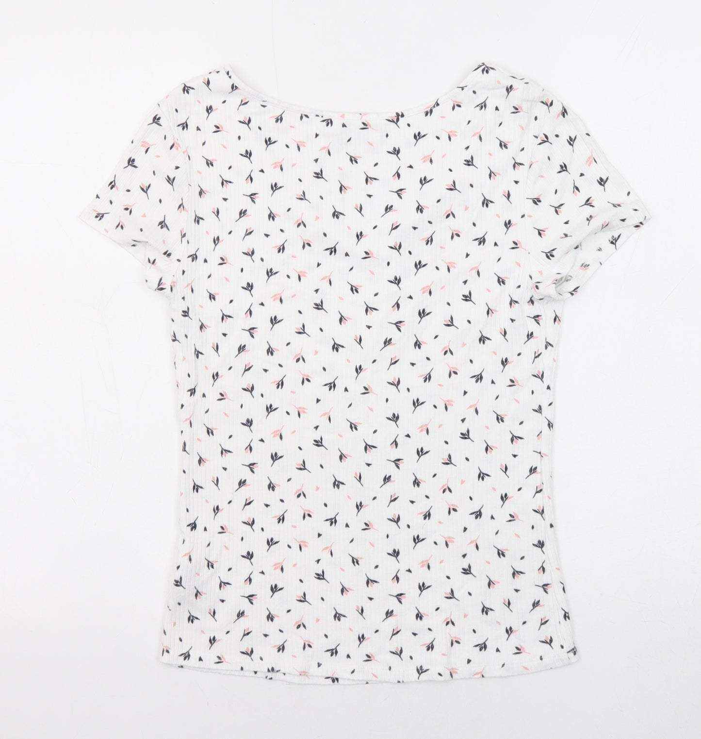 Marks and Spencer Womens White Geometric Viscose Basic T-Shirt Size 10 Round Neck