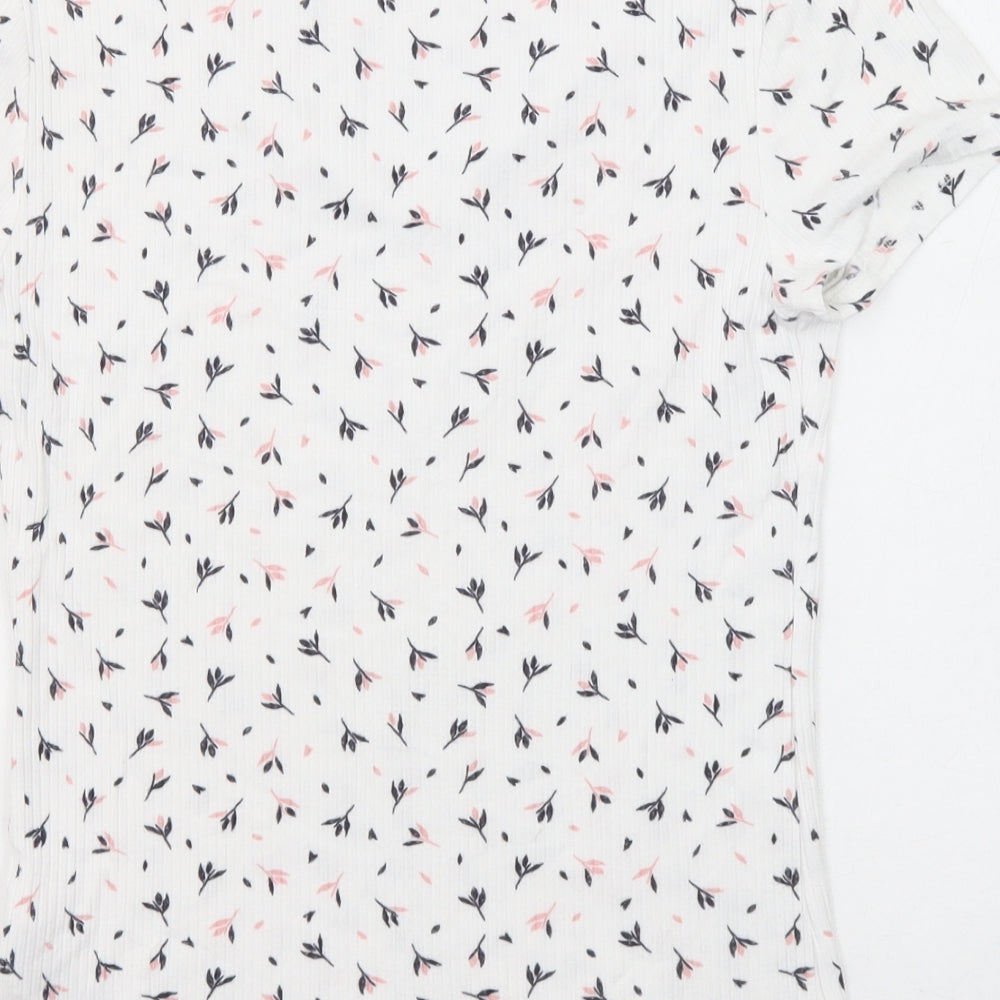 Marks and Spencer Womens White Geometric Viscose Basic T-Shirt Size 10 Round Neck