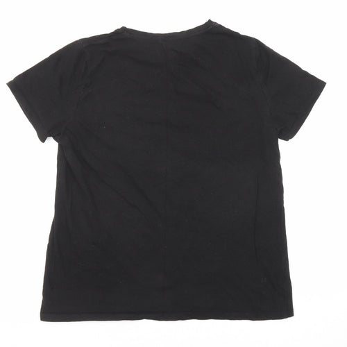 New Look Womens Black Cotton Basic T-Shirt Size 14 Round Neck - Je T'aime