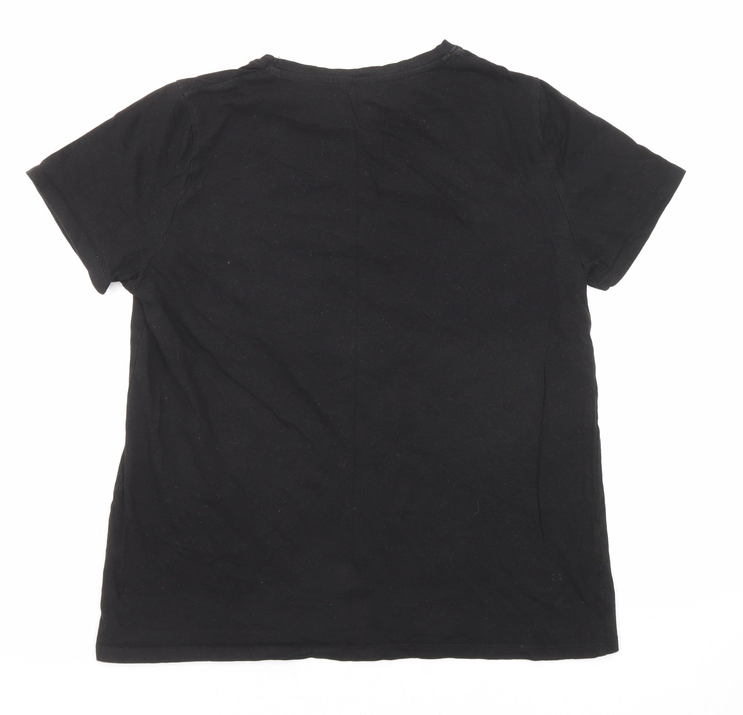 New Look Womens Black Cotton Basic T-Shirt Size 14 Round Neck - Je T'aime