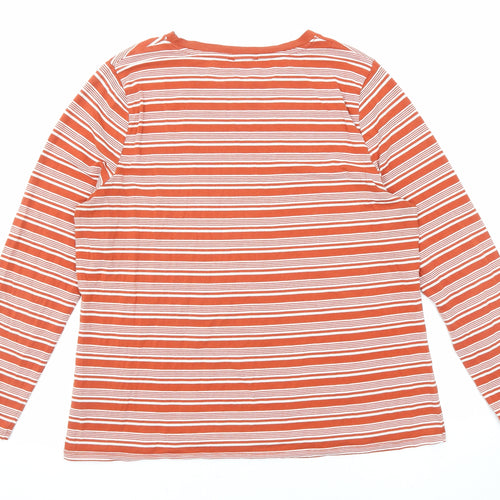 M&Co Womens Orange Striped Cotton Basic T-Shirt Size 20 Round Neck