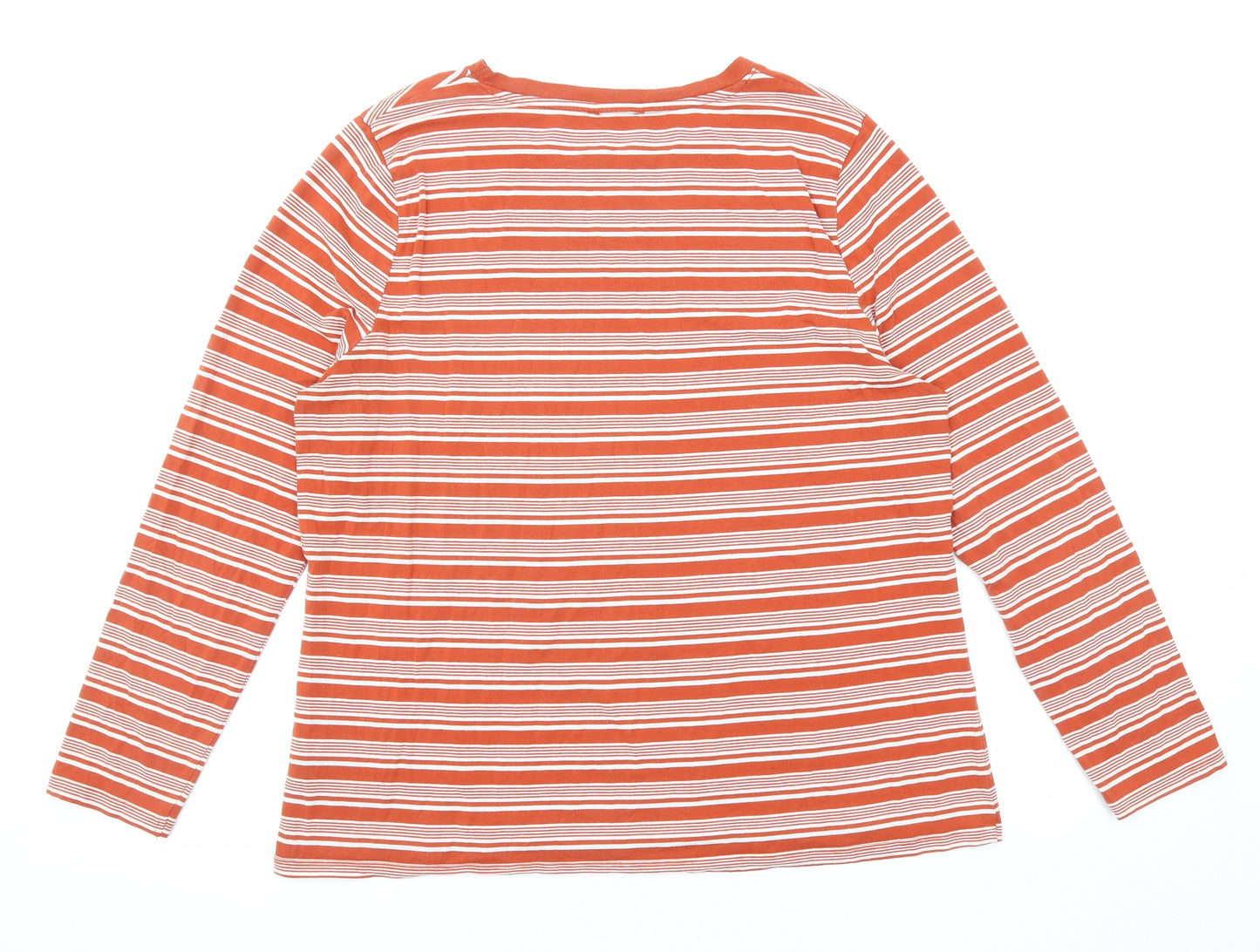 M&Co Womens Orange Striped Cotton Basic T-Shirt Size 20 Round Neck