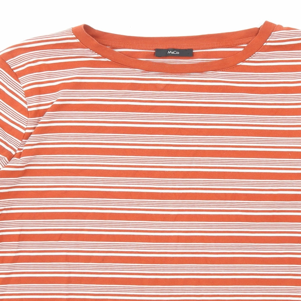 M&Co Womens Orange Striped Cotton Basic T-Shirt Size 20 Round Neck
