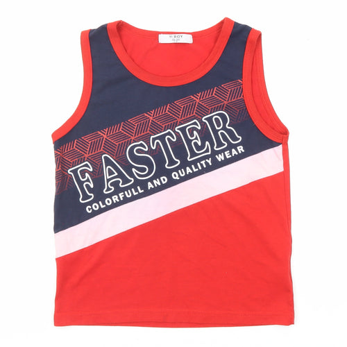 YI Boy Boys Red Cotton Basic Tank Size 7-8 Years Round Neck Pullover - Faster