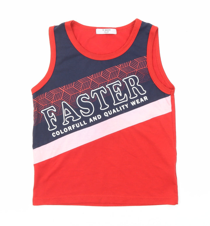 YI Boy Boys Red Cotton Basic Tank Size 7-8 Years Round Neck Pullover - Faster