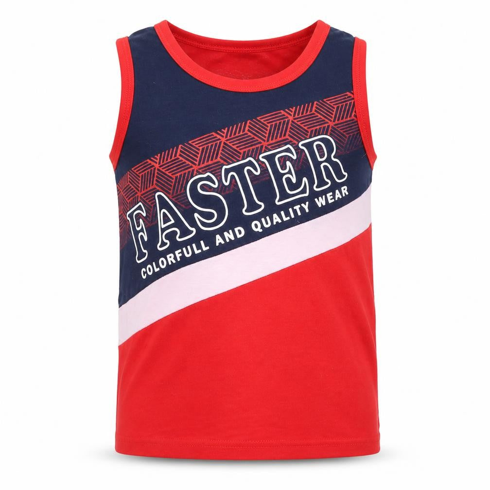 Front view of YI Boy boys’ red cotton basic tank, size 7-8, years round neck pullover - faster