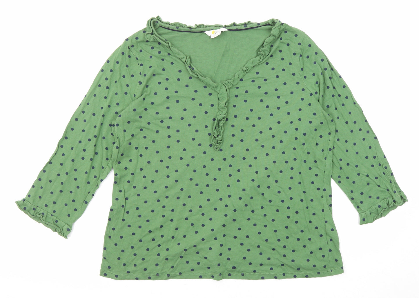 Boden Womens Green Polka Dot Cotton Basic Blouse Size 18 V-Neck