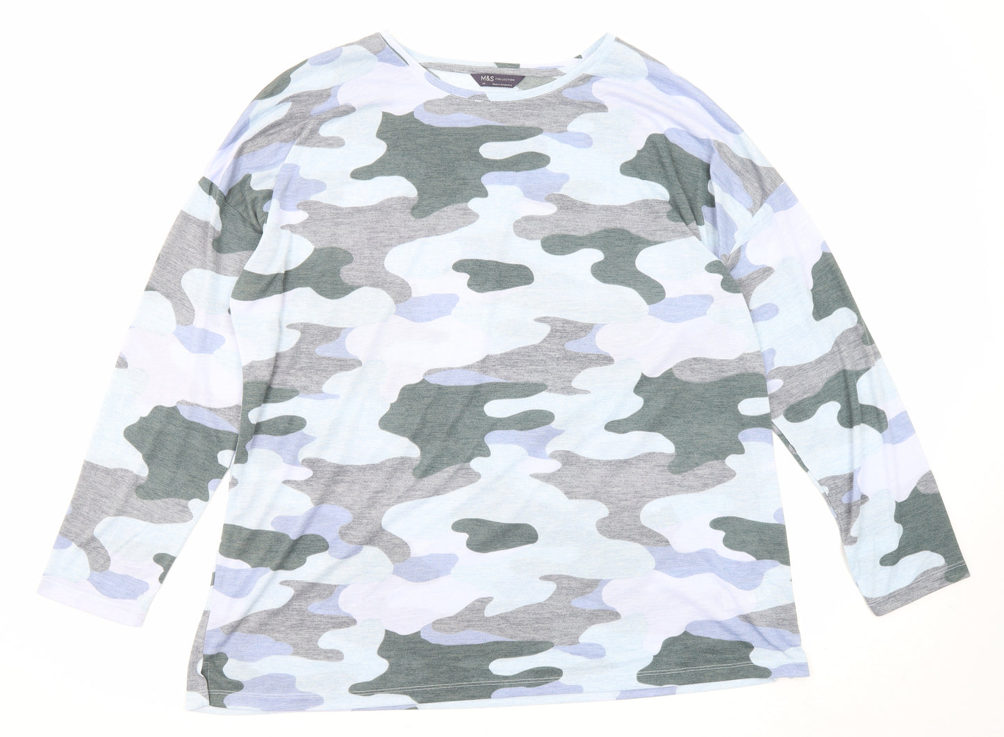 Marks and Spencer Womens Multicoloured Camouflage Polyester Basic T-Shirt Size 24 Round Neck