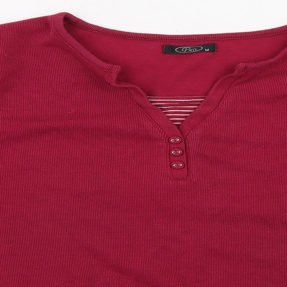 Bonmarché Womens Red Polyester Basic T-Shirt Size M V-Neck