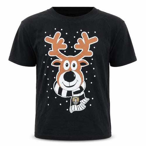 Notts County FC Boys Black 100% Cotton Basic T-Shirt Size 7-8 Years Round Neck Pullover - Reindeer