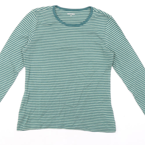 Montego Womens Green Striped 100% Cotton Basic T-Shirt Size S Round Neck