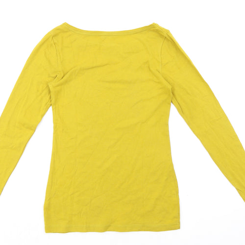 White Stuff Womens Yellow 100% Cotton Basic T-Shirt Size 8 Boat Neck