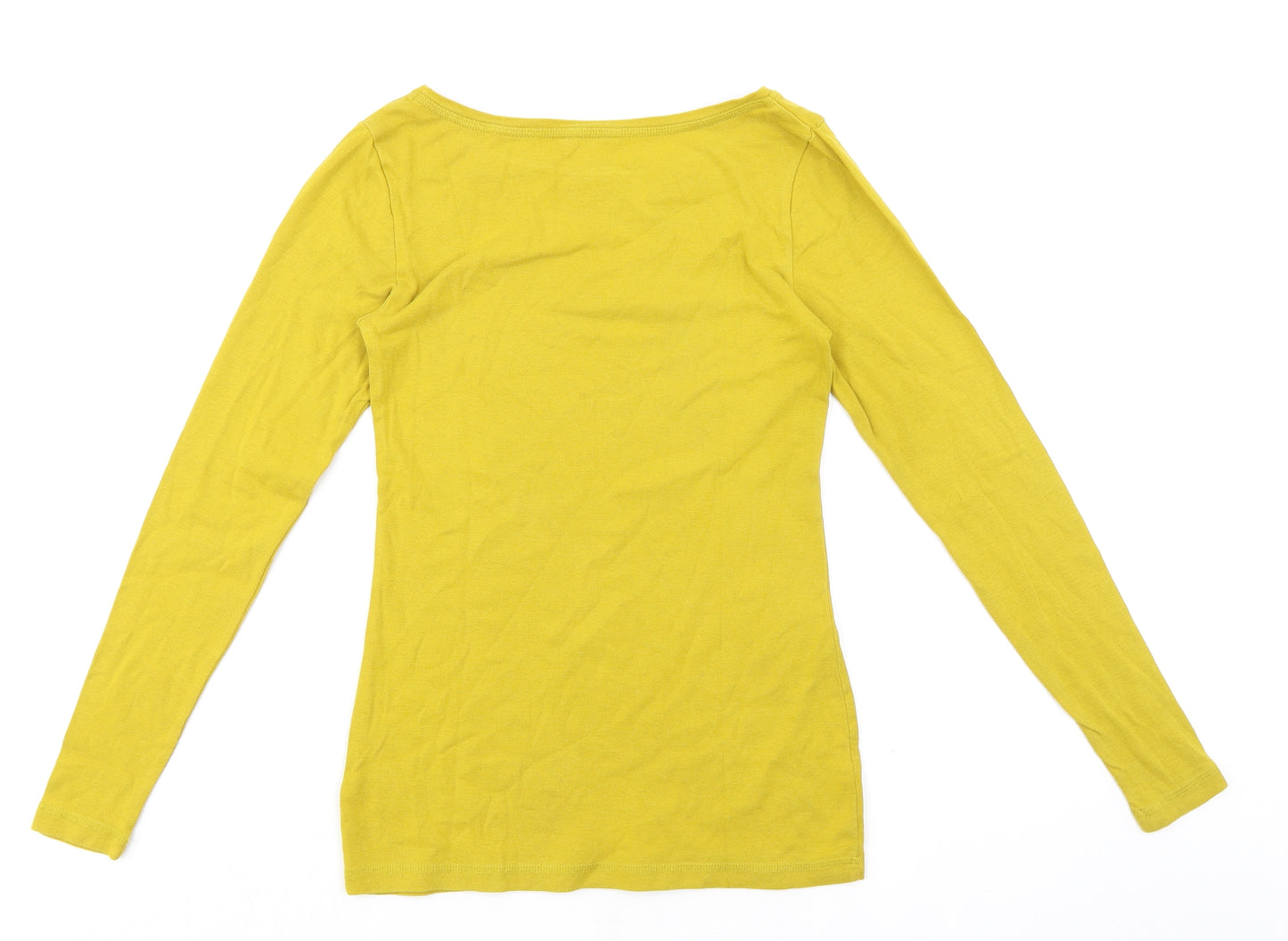 White Stuff Womens Yellow 100% Cotton Basic T-Shirt Size 8 Boat Neck