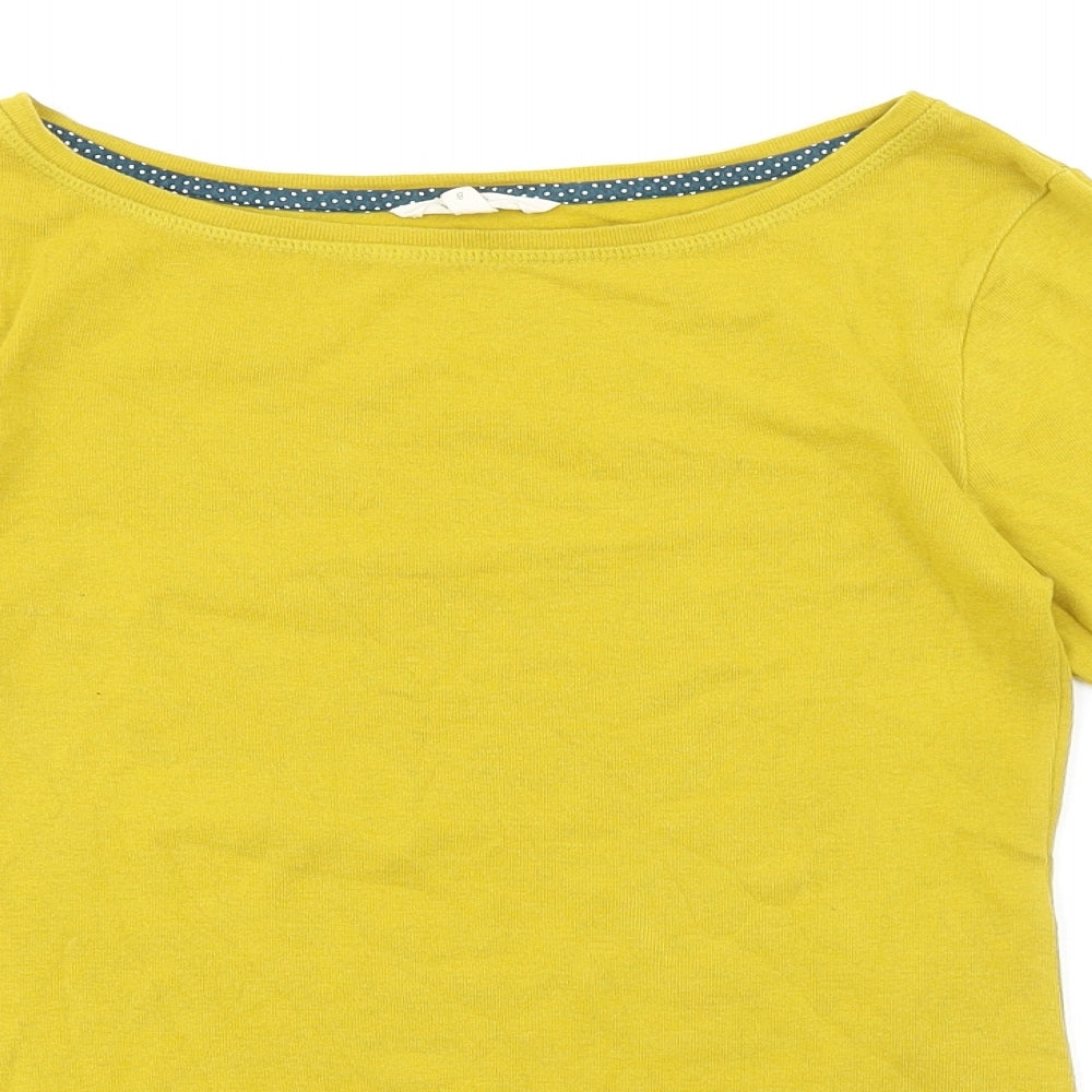 White Stuff Womens Yellow 100% Cotton Basic T-Shirt Size 8 Boat Neck