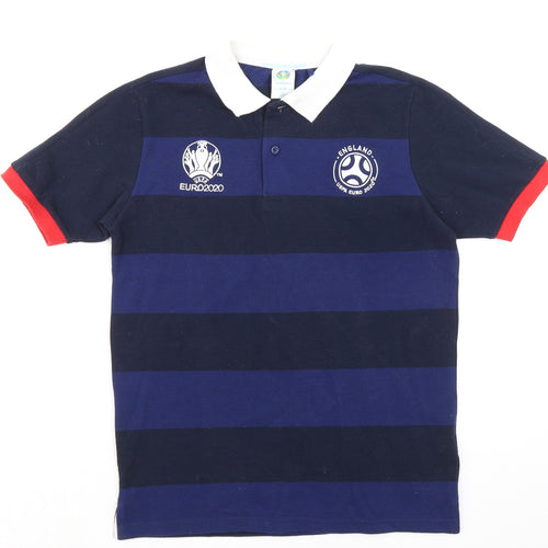 Euro Mens Blue Striped Polyester Polo Size XS Collared Button - UEFA Euro 2020 England