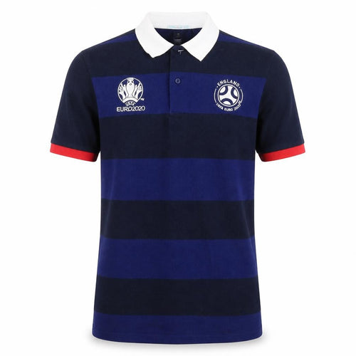 Euro Mens Blue Striped Polyester Polo Size XS Collared Button - UEFA Euro 2020 England