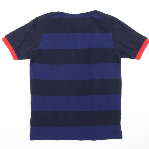 Euro Mens Blue Striped Polyester Polo Size XS Collared Button - UEFA Euro 2020 England