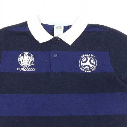 Euro Mens Blue Striped Polyester Polo Size XS Collared Button - UEFA Euro 2020 England