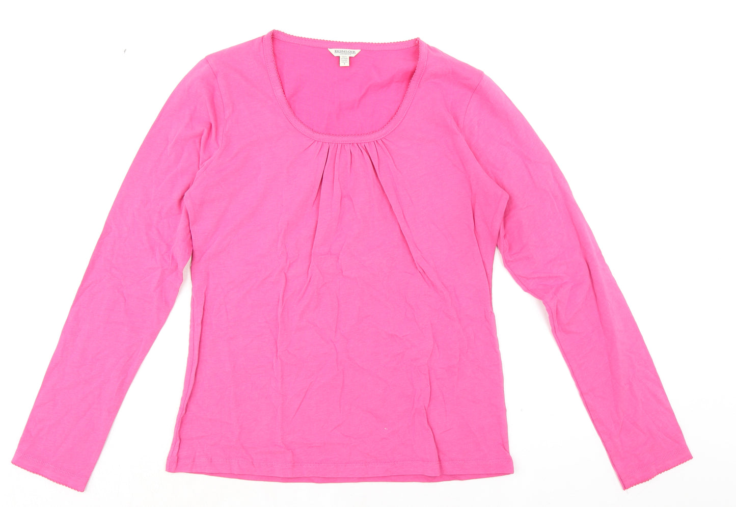 BONSOIR Womens Pink 100% Cotton Basic T-Shirt Size S Round Neck