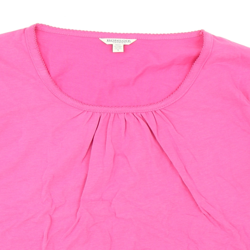 BONSOIR Womens Pink 100% Cotton Basic T-Shirt Size S Round Neck