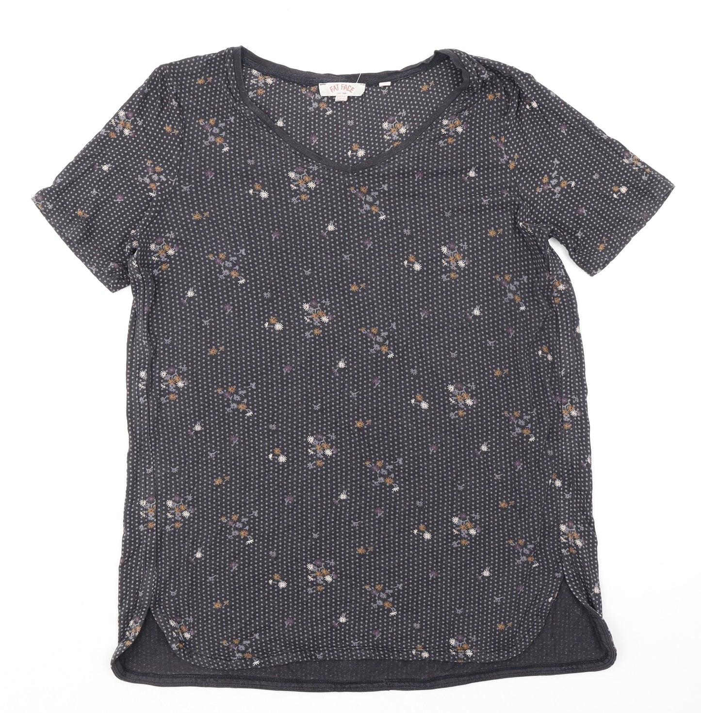 Fat Face Womens Black Geometric Viscose Basic Blouse Size 12 Round Neck