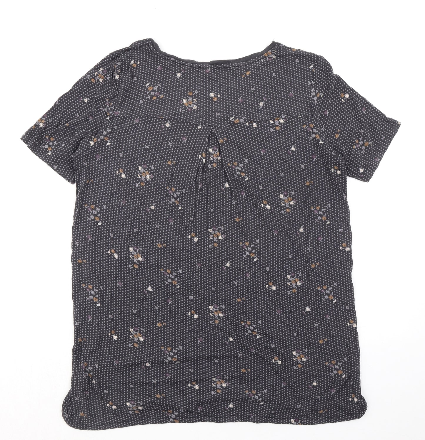 Fat Face Womens Black Geometric Viscose Basic Blouse Size 12 Round Neck