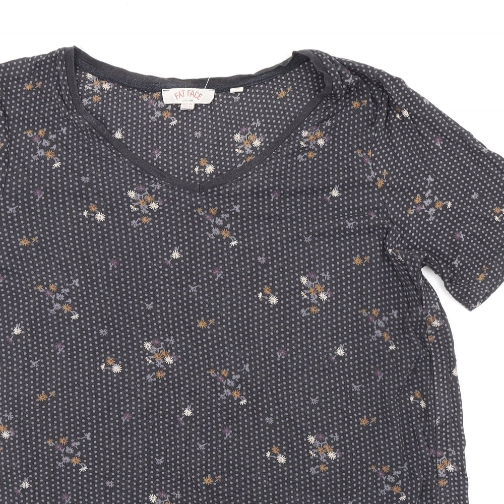 Fat Face Womens Black Geometric Viscose Basic Blouse Size 12 Round Neck