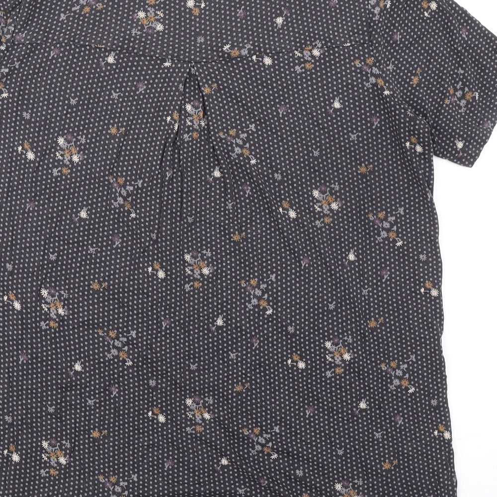 Fat Face Womens Black Geometric Viscose Basic Blouse Size 12 Round Neck