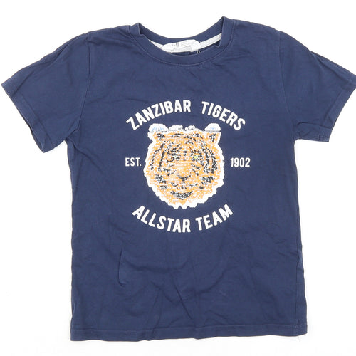 H&M Boys Blue 100% Cotton Basic T-Shirt Size 6 Years Round Neck Pullover - Size 6-8 Years Zanzibar Tigers