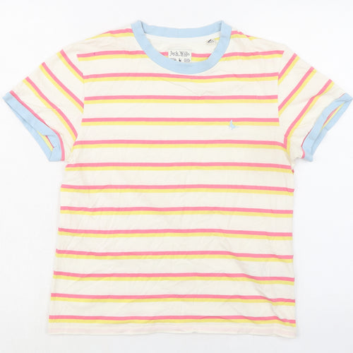Jack Wills Womens Multicoloured Striped 100% Cotton Basic T-Shirt Size 14 Round Neck