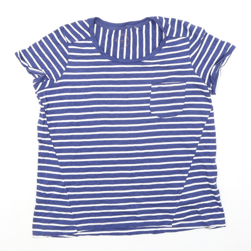 NEXT Womens Blue Striped 100% Cotton Basic T-Shirt Size 16 Round Neck